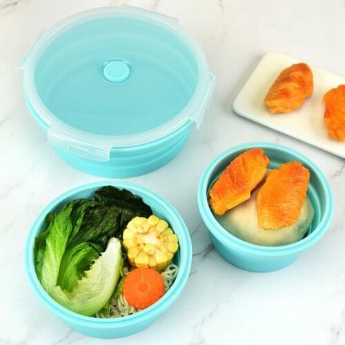 Silicone Collapsible Portable Lunch Box Microwave Oven Bowl Round Folding Bento Box Eco-Friendly Food Storage Container Lunchbox