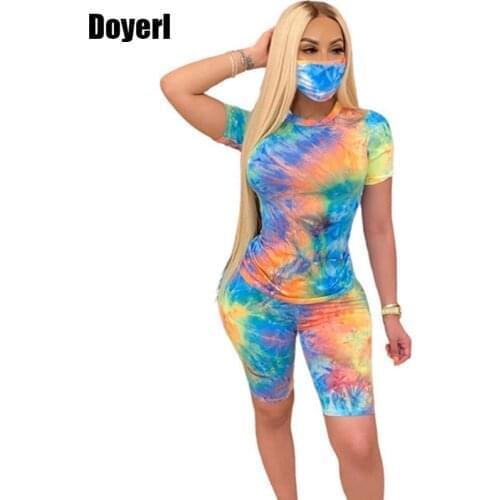 Summer Short Sets for Women Matching Sets Tie Dye Crop Top and Biker Shorts Tracksuits Women Set Clothing 2 Piece Club Outfits