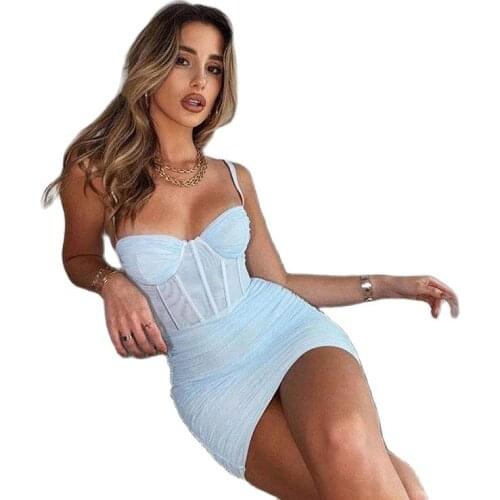 Womens 2021 summer nightclub bar sling deep v low-cut low-waist fashion bag hip skirt night show chest overalls sexy dress