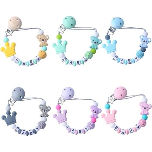 1pcs Baby Pacifier Clips Crochet Beads Silicone Crown Koala Pacifier Chain Holder Baby Shower Gift Silicone Beads Teething Toys