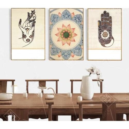 3 Pieces Buddha Religious Wall Art Picture Lotus Zen Themed Canvas Painting Vintage Home Decoration Posters and Prints No Framed
