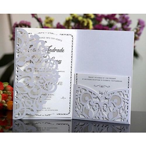50pcs Elegant Hollow Laser Cut Wedding Invitation Card Greeting Card Gift Card Party Supplies with Customize Business Blue White