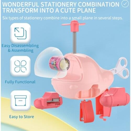 6 In 1 Creativity Stationary Plane Toy Stationery Box Multifunction Disassembly Small Airplane ToyToys for Children Study Gifts