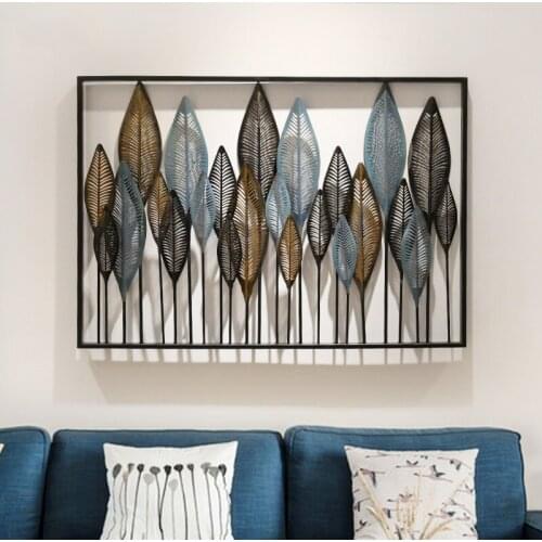 American Wrought Iron 3D Stereo Wall Hanging Leaf Crafts Wall Decoration Pendants Home Livingroom Wall Sticker Mural Accessories