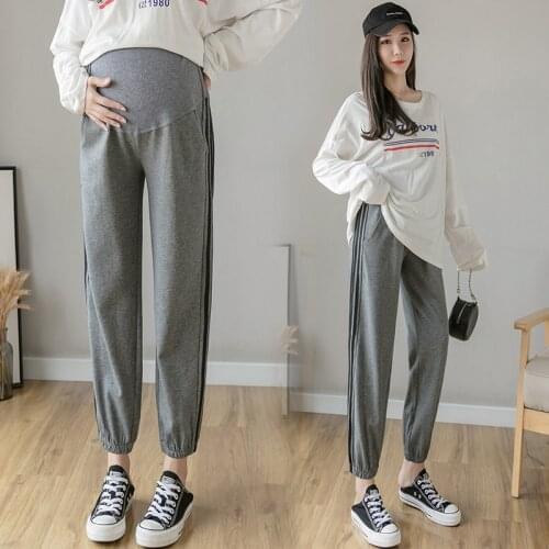 Maternity Pants Spring Autumn 2020 Fashion Sweatpants Trendy Mom Leggings Fall Outer Wear Pants Side Stripes Pregnant Trouser