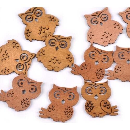 10Pcs Natural Owl Pattern Wooden Decoration For DIY Scrapbooking Kids Handicrafts Wood Slices Crafts Home Ornament 40X45mm m2247