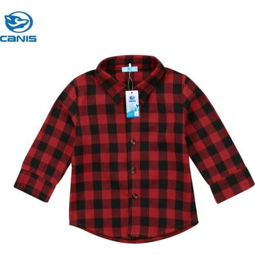 Kids Baby Boys Girls Clothes Plaid Long Sleeve Letter Print Button Tops Toddler Turn-down Collar Cotton Shirts Tops Streetwear