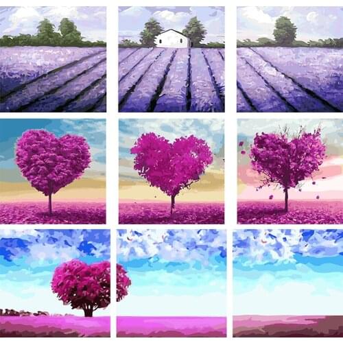 DIY 50x50cm 3Pcs Paint By Numbers flowers tree For scenery Home Decoration Oil Painting By Numbers Full Set For Adults