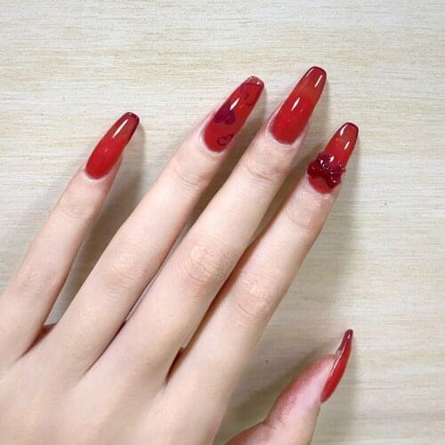 Long Red False Nails Artifical Nails French Tips Nail Art Nail Tips Fake Nails Press On Nails