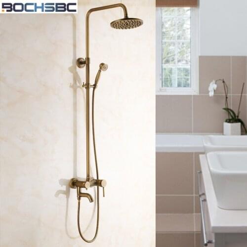 BOCHSBC Rainfall Shower Set Brass Bathroom Shower Head Round Antique Bath Shower Set with Third Gears Rain Shower Head