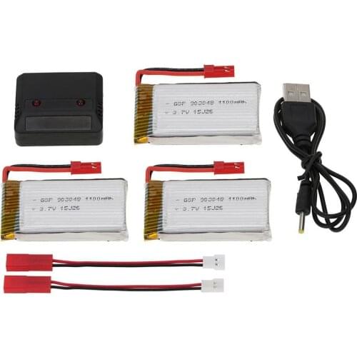 EBOYU 3Pcs 3.7V 1100mAh Li-po Battery with 2-Port Charger Set for H11C H11D Huanqi HQ898B RC Quadcopter