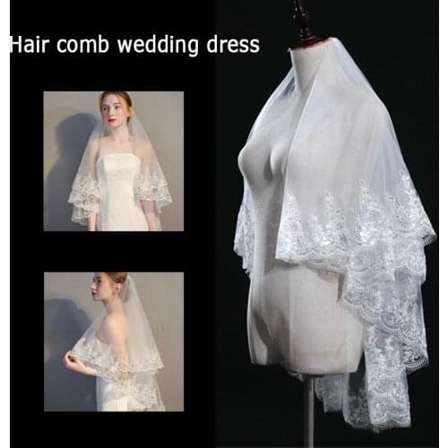 Elegant Women White Ivory Beading Bridal Veil with Comb Cathedral Wedding Veil with Pearls Marriage Party Head Veils Accessories