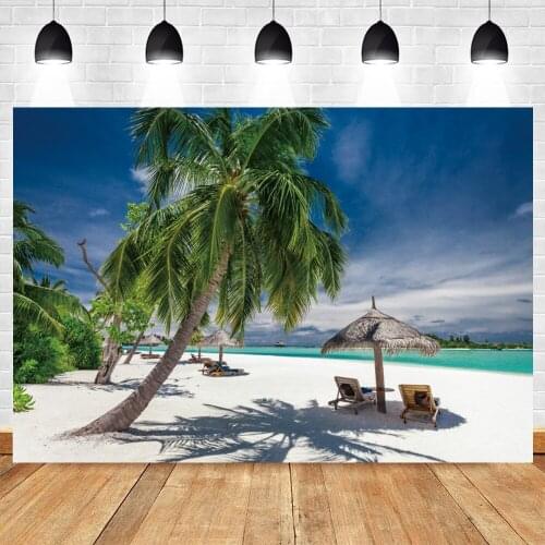 Backdrop Childen Holiday Summer Beach Sea Natural Scenery Background Photography Sky Ocean Palms Tree For Photo Studio Photocall