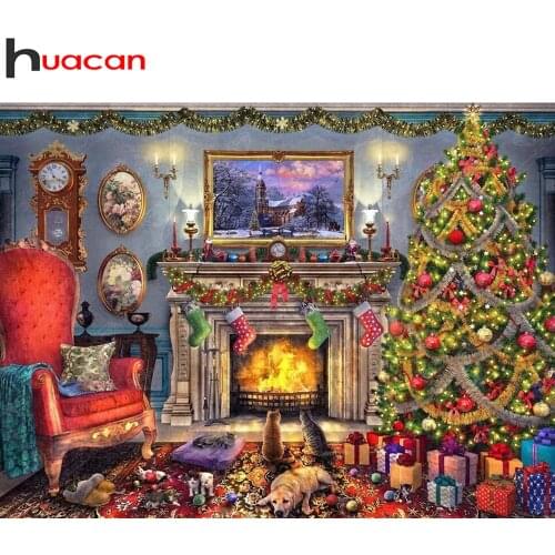 Huacan 5d Diamond Painting Christmas Tree Home Decor Diamond Embroidery Mosaic Christmas Socks Dog Wall Sticker