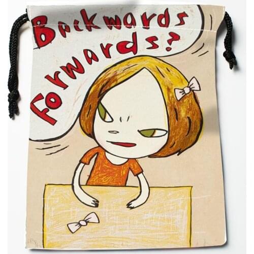 Custom Yoshitomo Nara Drawstring Bags Wedding Party Christmas Gift Pouches Packing 18x22cm Satin Fabric Storage Bag 12.2