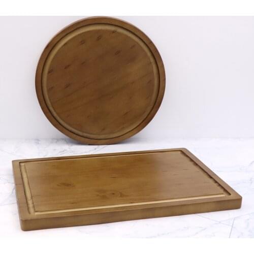 Jaswehome Rectangular Round Wood Cutting Boards Chopping Board with Juice Groove Walnut Wood Color Chopping Boards Serving Tray