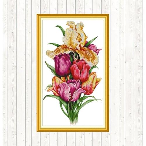 Joy Sunday Cross Stitch Flowers Tulip Patterns 14CT 11CT Aida Fabric for Embroidery Kit Counted Cross Stitch for Needlework Sets