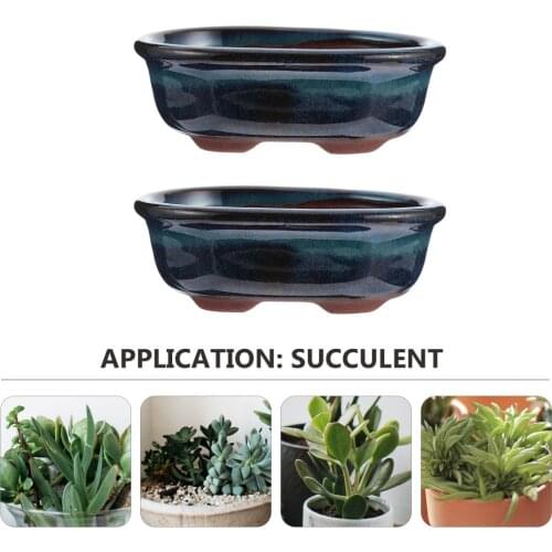 2pcs Chinese Style Bonsai Flowerpot Ceramic Craft Plant Pot Planter Desktop Flower Pot Home Decor