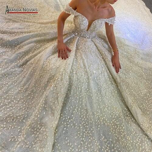 Beautiful lace wedding dress off the shoulder sleeves bridal dresses sexy neckline