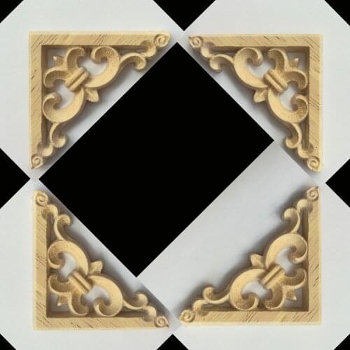 Fashion Vintage Wood Carved Decal Corner Onlay Applique Frame Furniture Wall Unpainted for Home Cabinet Door Decor Crafts 8*8cm