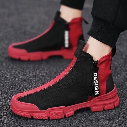 Hot Men Ankle Boots Work Shoes Round Toe High-top Zipper Shoes Motorcycle Booties Low Heel Mid Calf Boots Zapatos De Hombre