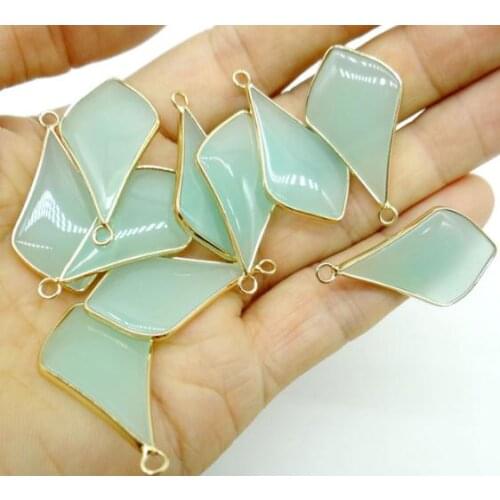 NEW Natural Stone Rose Quartz aventurine Gold Side Water Drop Shape Pendant Jewelry Charms for Jewelry Making Necklaces 10pcs