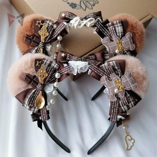New Handmade Work Bear Ears Hairhoop Hairband Headwear For KC Lolita Cosplay Party Game Costume Accessories