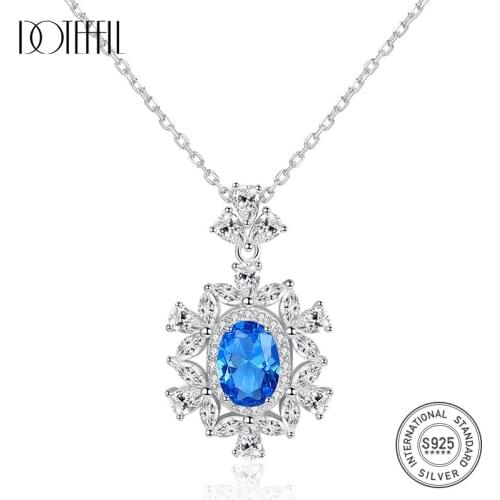 DOTEFFIL Gorgeous Big Flower Pendant Necklace for Women 100% 925 Silver Charming Necklace Wedding Fine Jewelry