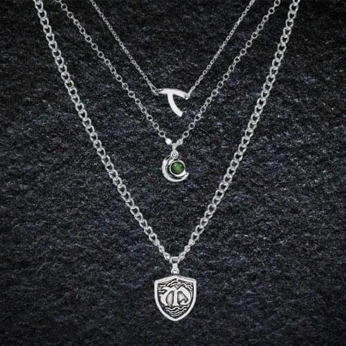 Gothic Anime The Seven-Deadly Sins Necklace Meliodas Green-Crystal Three Layers Punk Necklaces For Man Women Jewelry