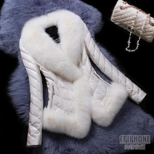 Fox Fur Big Collar patchwork Overcoat Womens Winter New Coat long Sleeve Female Jackets PU Leather jacket faux fur Coats L1222