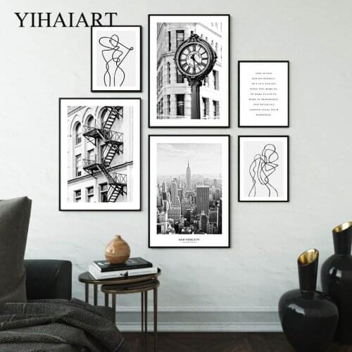 New York City Landscape Canvas Print Modern Abstract Wall Art Painting Black White Nordic Poster Decorative Picture Home Decor