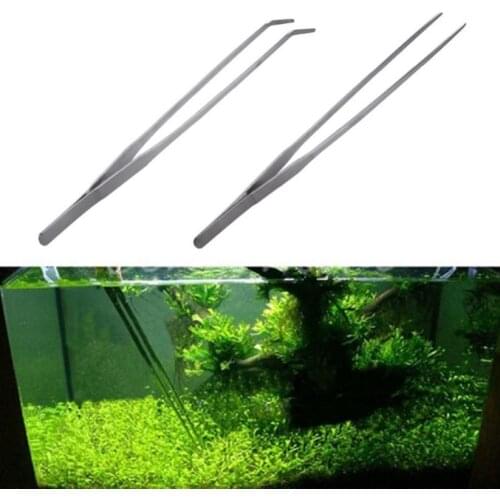 Stainless Steel Tank Tweezers Pliers Aquarium Tool Fish Tank Aquatic Plants Straight Elbow Forceps Clip Aquatic Cleaning Tool