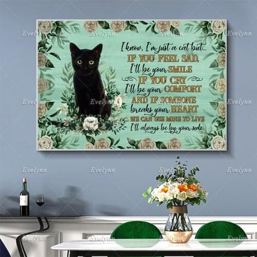Black Cat I'll Always Be Your Side Poster, Motivational Quote, Cat Owner Home Decoration Canvas, Fur Mama Wall Art Print Gift