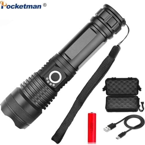 Most Powerful LED Flashlight USB Rechargeable Torch XHP50 Waterproof 5 Modes Zoomable 26650 18650 Battery Camping Hunting