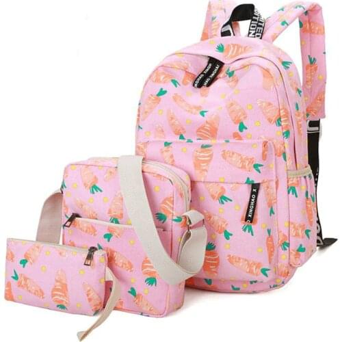 3pcs Printing School Bags For Girls Teenager Schoolbag Fashion School Backpacks For Children Kids Travel Bag Black Bagpack 2020