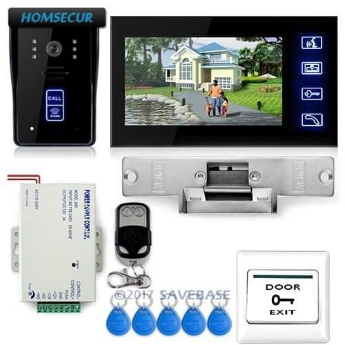 HOMSECUR 7" Video Door Phone Doorbell Intercom IR Camera Monitor Electric Strike Lock RFID Keyfobs