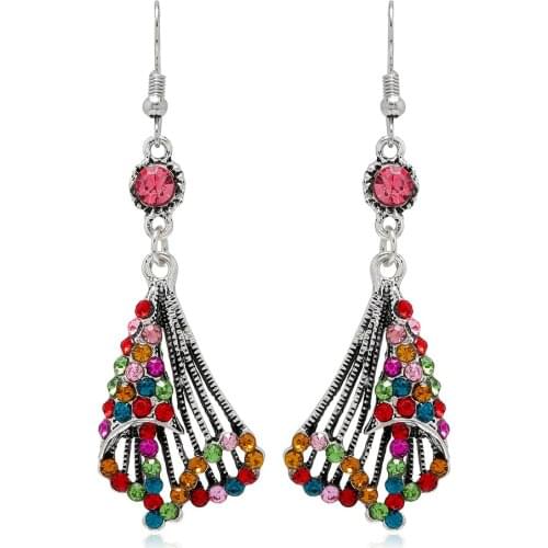 Ethnic Style Vintage Women Earrings Bohemian Antique Silver Alloy Rhinestone Drop Earrings