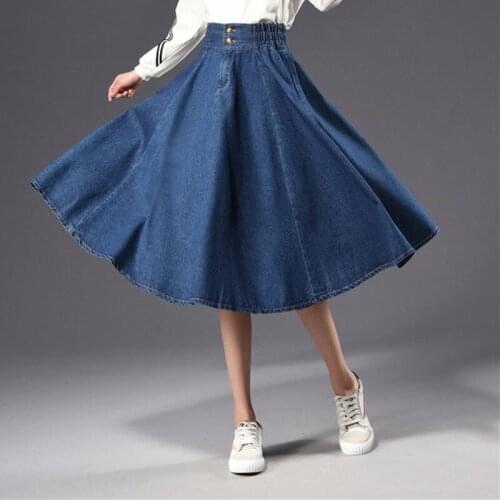 XS-8XL New Elastic High Waist Slim Denim Skirt Female Plus Size Pleated Tutu Skirt A-Line Hakama Saia Jeans Mujer Faldas zh511