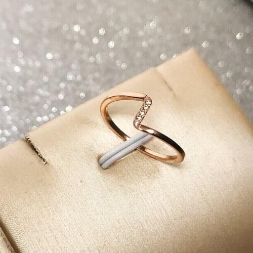 YUN RUO 316L Titanium Steel Jewelry Anniversary Pave Mosaic Zircon Wave Weeding ring Rose Gold Fashion Woman Gift Never Fade