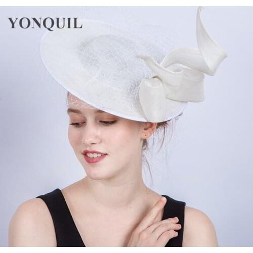 Women Imitation Sinamay Fascinator Hats White Bowknot Kentucky Derby Wedding Cocktail Church Sinamay Hairclips Gril Red Headwear