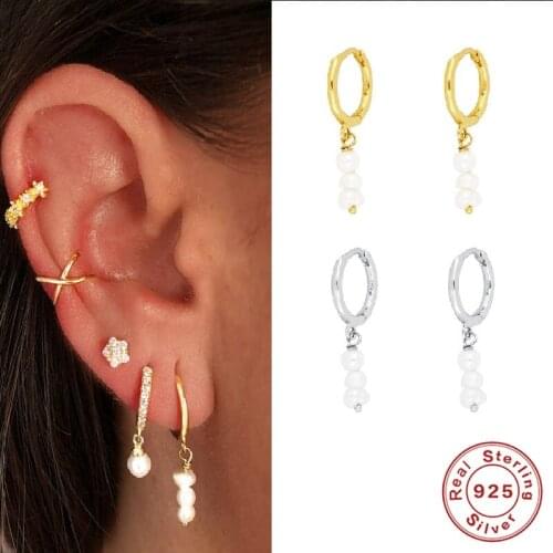 AIDE Pearls Drop Dangle Earrings Hoops 925 Sterling Silver Earrings For Women Silver Jewelry Earring Pendientes kolczyki