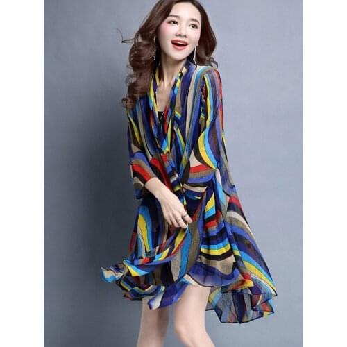 Women Thin Cardigan Summer Gauze Long Blouses Seven Sleeves Stripe Female Coat Loose Sun Protection Anti-UV Clothing Shawl