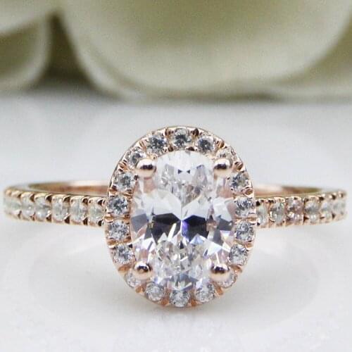 1.5ct 6x8mm Oval Cut Brilliant Moissanite Ring in 14K Gold Female Engagement Ring Vintage Halo Ring For Women Fine Jewelry