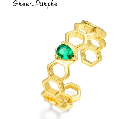 Green Purple Solid 925 Sterling Silver Ring For Women Green Zircon Real 18K Gold Plated Adjustable Wedding Party Fine Jewelry