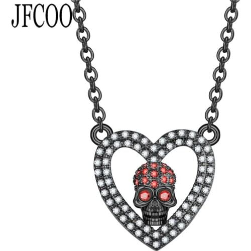 Skull Punk Heart Pendant Zircon Crystal Necklaces Women Valentines day Jewelry Dropshipping