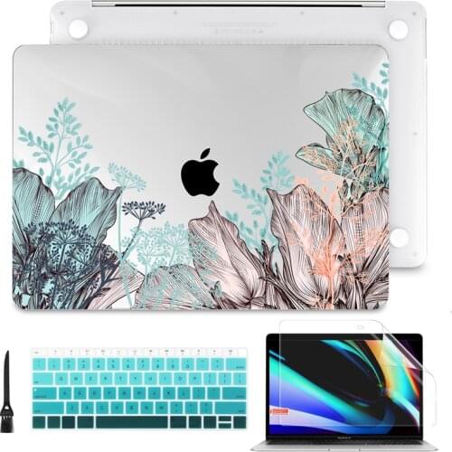 4 in 1 Floral Printing Hard Case For Macbook Pro Retina 11 13 Air Pro 15 16 Touch bar 2020 A2337 A2289 A2338 A2179 Crystal Cover