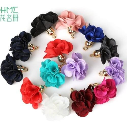 10pcs/bag Fabric Silk Satin Flower Beads Cap Pendant Tassels Earrings Charm For Jewelry Making Handmade Accessories DIY Hanging