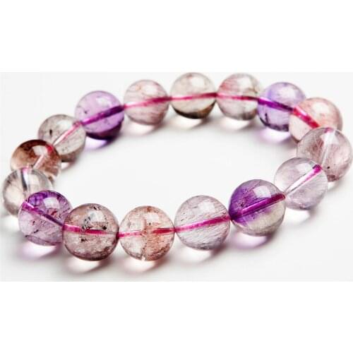 13mm Genuine Natural Gems Melody Stone Super 7 Seven Rutilated Quartz Crystal Round Beads Stretch Bracelets For Women Female