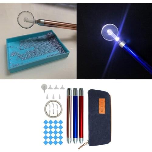 3pcs LED Diamond Painting Drill Pen Glow In Dark Point Drill Pens 5D DIY Diamond Art Craft Tool with DIY Glue Clay, 9 Pen Heads
