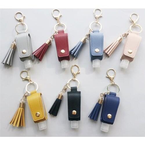 30ml Hand Sanitizer Leather Keychain Holder Travel Bottle Refillable Container Flip Reusable Bottle With Tassel Keychain Carrier